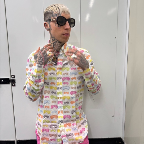 van Laack Sunnies 😎 Colorful Sunglasses Print Shirt 💛🩵🩷💚🧡 - Picture 6 of 7